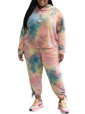 Dazl Plus Size 3X Hoodie Jogger Pants Set Tie-Dye Vibrant Stretch Drawstring